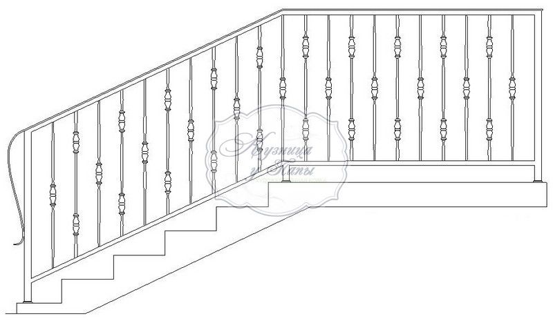 Кованые лестничные перила 1-4015 - 264 руб. за м.кв.
