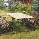 Комплект садовой мебели кованый 4-2021 - 1706 бел.руб. (стол + 2 скамейки)